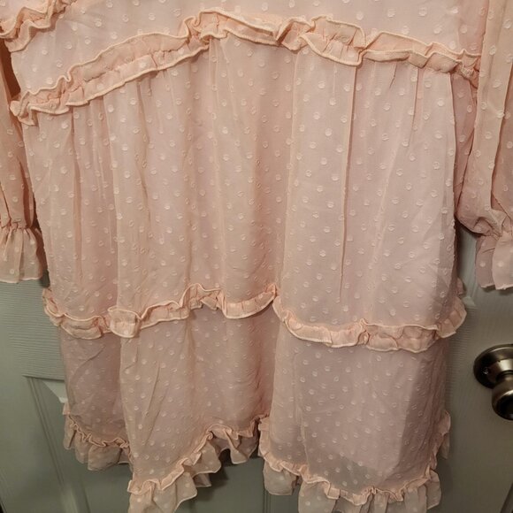 Unbranded Baby Doll Chiffon Swiss Dot Ruffle Open Back Dress XL Pink NEW - Picture 6 of 10
